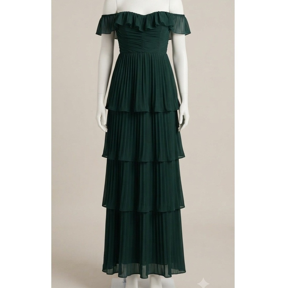Lulus Always Remarkable Emerald Pleated Off-the-Shoulder Maxi Dress 1Xl NWT